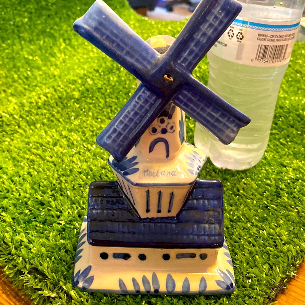Blue and white windmill